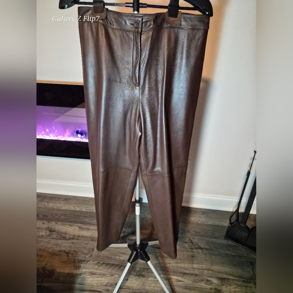 Talbots Petites 100% Genuine Leather Pants - Chocolate Brown - Size 14P - Picture 1 of 10